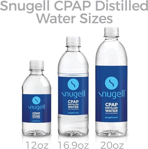 ماء مقطر لمرطبات الرطوبة CPAP من Snugell™ | عبوة من 12 زجاجة سعة 355 مل H20 | ملائمة للسفر | 354 مل H2O | صنع في الولايات المتحدة الأمريكية in Kuwait
