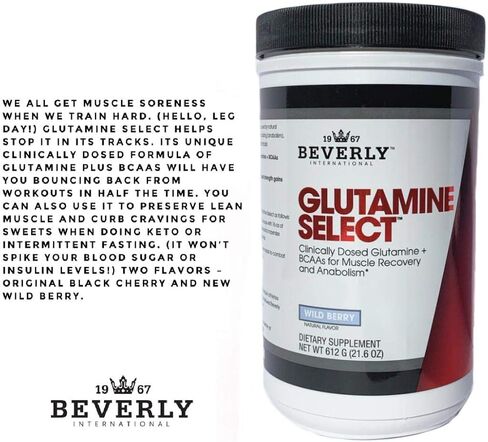 بيفرلي انترناشونال جلوتامين سيليكت، 60 حصة. تركيبة L-Glutamine والأحماض الأمينية ذات الجرعات السريرية للعضلات الخالية من الدهون والتعافي. مسحوق خالي من السكر. BCAA. in Kuwait