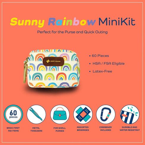 KEEP>GOING KeepGoing Small Travel First Aid Kit Kids – 60 Pc. Mini First Aid Kit for Purse, Diaper Bag, & Backpack with Latex-Free Bandages – 4 Oz., & 4.5 x 3.5 x 2 In, TSA-Approved in Kuwait