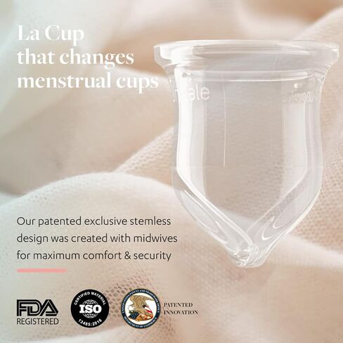 La Cup Luneale - Reusable Stemless Menstrual Cup - Patented Ergonomic Design Created in Collaboration with Midwives - 100% Medical Silicone - 3 Sizes depending on Flow (M - Medium to Heavy Flow) in Kuwait