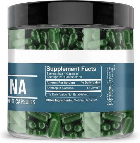 Earthborn Elements Spirulina 200 Capsules, Pure & Undiluted, No Additives in Saudi Arabia