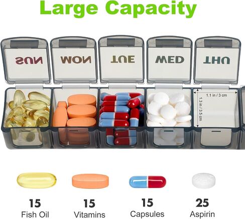 Weekly Organizer 2Pack Large Travel 7 Day Medicine Organizer for Daily Pills Fish Oil or Supplements Clear Personal Easy to Clean Durable Box (Blue+Green) in Saudi Arabia