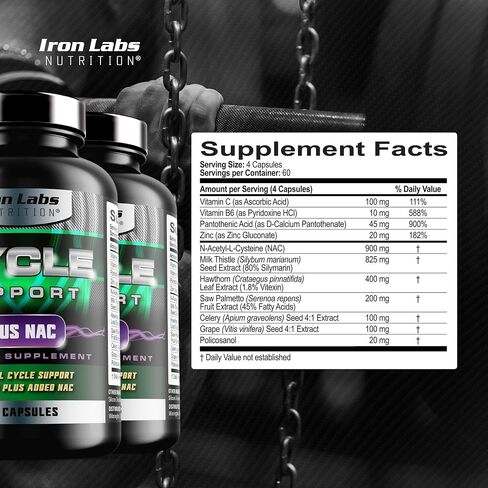 Iron Labs Nutrition: دعم الدورة بالإضافة إلى NAC (N-Acetyl-L-Cysteine) - مكملات دعم الدورة للرجال - مع N Acetyl L Cysteine، Milk Thistle، Hawthorne Berry والمزيد (120 كبسولة) in Kuwait