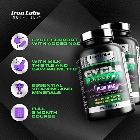 Iron Labs Nutrition: دعم الدورة بالإضافة إلى NAC (N-Acetyl-L-Cysteine) - مكملات دعم الدورة للرجال - مع N Acetyl L Cysteine، Milk Thistle، Hawthorne Berry والمزيد (120 كبسولة) in Kuwait
