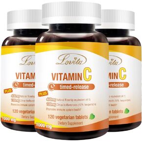 Vitamin C 1000mg with Bioflavonoids & Rose HIPS, Timed Release Vitamin C, High Potency Vitamin C to Boost Healthy Immune Function, 120 Vegetarian Tablets for 4 Month Supply