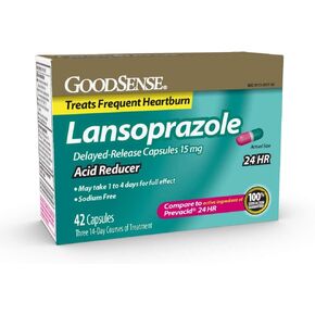 GoodSense Lansoprazole Delayed Release Capsules, 15 mg, Proton Pump Inhibitor, Treats Frequent Heartburn, 24 Hour, 42 Count