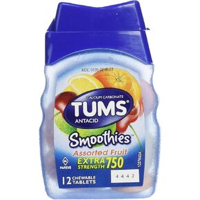 TUMS Smoothies Extra Strength Antacid Chewable Tablets for Heartburn Relief, Assorted Fruit - 12 Count in Kuwait