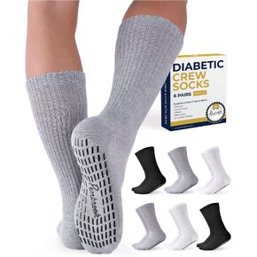 Pembrook 6 Pairs Diabetic Socks with Grippers for Men & Women - 12 Colors Neuropathy Socks for Women | Edema Socks