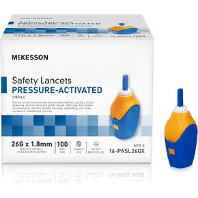 McKesson Safety Lancet, Retractable, Pressure-Activated Finger Device, Sterile - Ideal for Blood Testing - Single Use, 30 Gauge, 1.5mm Depth, 100 Count, 1 Pack in Kuwait