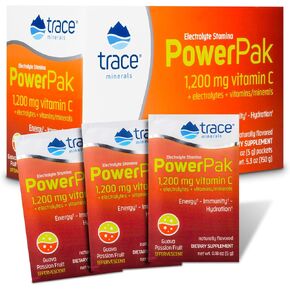 Trace Minerals | Power Pak Electrolyte Powder Packets | 1200 mg Vitamin C, Zinc, Magnesium | Boost Hydration, Immunity, Energy, Muscle Stamina | Acai Berry | 30 Packets in Kuwait