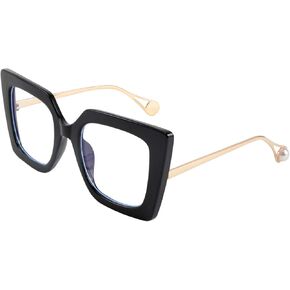 FEISEDY Oversized Square Blue Light Blocking Glasses Eye Strain Glare Pearl Inlay Arm Cat Eye Fashion Eyewear B2639