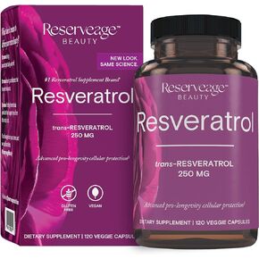 Reserveage Beauty, ريسفيراترول 250 ملغ، مكمل مضاد للأكسدة لصحة القلب والخلوية، يدعم الشيخوخة الصحية والجهاز المناعي، باليو، كيتو، 120 كبسولة in Kuwait