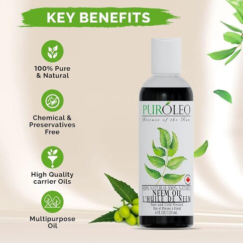 PUROLEO NEEM Oil 128 Fl Oz/3784 ML (Packed In Canada) 100% Pure and Natural Neem Oil for Multipurpose Use | Neem Oil extracted from NEEM Plante Chemical free Neem Oil Spray in Saudi Arabia