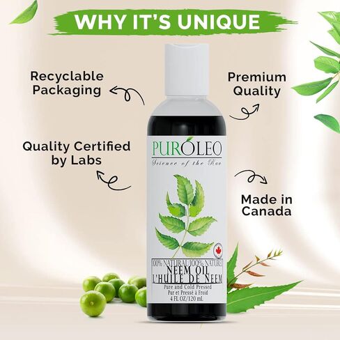 PUROLEO NEEM Oil 128 Fl Oz/3784 ML (Packed In Canada) 100% Pure and Natural Neem Oil for Multipurpose Use | Neem Oil extracted from NEEM Plante Chemical free Neem Oil Spray in Saudi Arabia