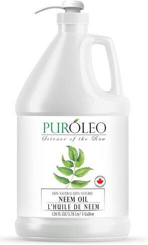 PUROLEO NEEM Oil 128 Fl Oz/3784 ML (Packed In Canada) 100% Pure and Natural Neem Oil for Multipurpose Use | Neem Oil extracted from NEEM Plante Chemical free Neem Oil Spray in Saudi Arabia