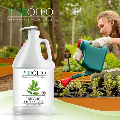 PUROLEO NEEM Oil 128 Fl Oz/3784 ML (Packed In Canada) 100% Pure and Natural Neem Oil for Multipurpose Use | Neem Oil extracted from NEEM Plante Chemical free Neem Oil Spray in Saudi Arabia