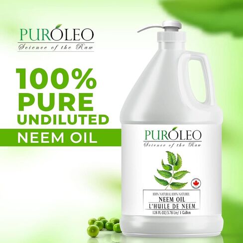 PUROLEO NEEM Oil 128 Fl Oz/3784 ML (Packed In Canada) 100% Pure and Natural Neem Oil for Multipurpose Use | Neem Oil extracted from NEEM Plante Chemical free Neem Oil Spray in Saudi Arabia