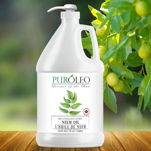 PUROLEO NEEM Oil 128 Fl Oz/3784 ML (Packed In Canada) 100% Pure and Natural Neem Oil for Multipurpose Use | Neem Oil extracted from NEEM Plante Chemical free Neem Oil Spray in Saudi Arabia