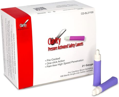 مشارط أمان منشطة بالضغط من Clarity Diagnostics، مقاس 21 (صندوق مكون من 100 قطعة) in Kuwait