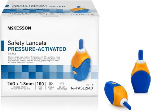 McKesson Safety Lancet, Retractable, Pressure-Activated Finger Device, Sterile - Ideal for Blood Testing - Single Use, 30 Gauge, 1.5mm Depth, 100 Count, 1 Pack in Kuwait