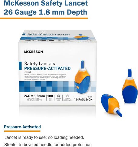 McKesson Safety Lancet, Retractable, Pressure-Activated Finger Device, Sterile - Ideal for Blood Testing - Single Use, 30 Gauge, 1.5mm Depth, 100 Count, 1 Pack in Kuwait