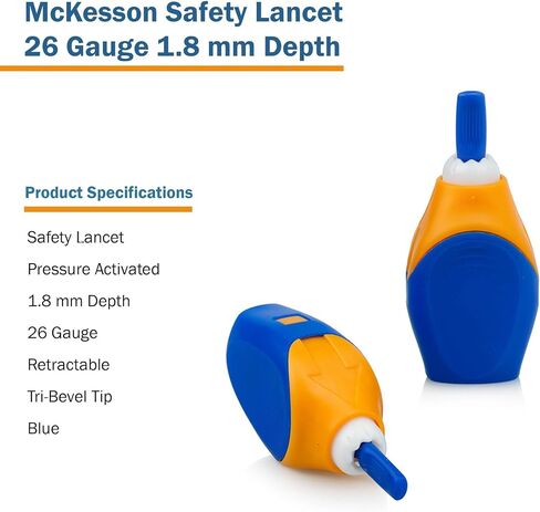 McKesson Safety Lancet, Retractable, Pressure-Activated Finger Device, Sterile - Ideal for Blood Testing - Single Use, 30 Gauge, 1.5mm Depth, 100 Count, 1 Pack in Kuwait