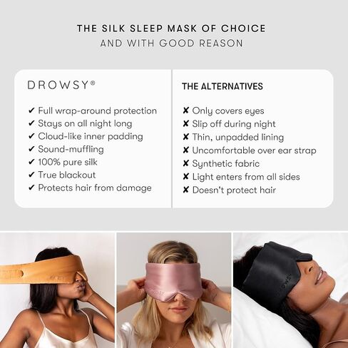 DROWSY Silk Sleep Mask. Face-Hugging, Padded Silk Cocoon for Luxury Sleep in Total Darkness. (Black Jade) in Kuwait