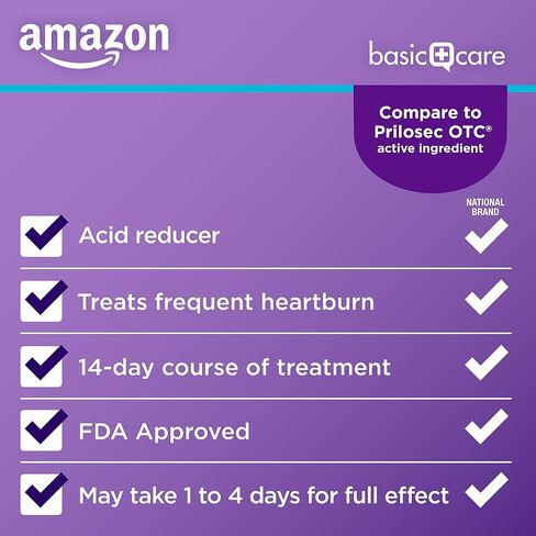 Amazon Basic Care Omeprazole Delayed Release Mini Capsules 20 mg, Acid Reducer, Treats Frequent Heartburn, 24HR, 42 Count in Kuwait