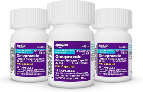 Amazon Basic Care Omeprazole Delayed Release Mini Capsules 20 mg, Acid Reducer, Treats Frequent Heartburn, 24HR, 42 Count in Kuwait