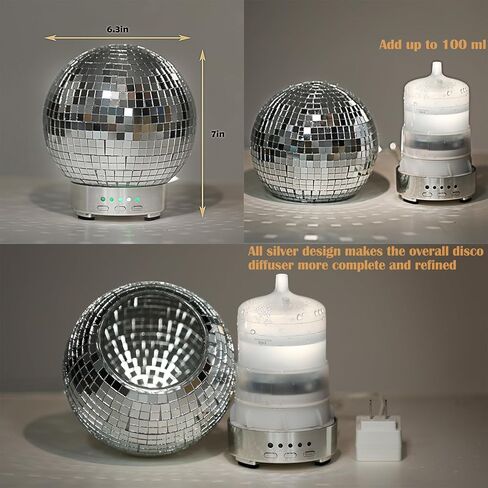 موزع روائح كرة ديسكو من إف إكس سويتي، موزع روائح الزيوت العطرية الزجاجي بالموجات فوق الصوتية، دوار وإيقاف تلقائي بدون ماء و7 ألوان إضاءة LED و4 إعدادات للوقت، موزع روائح علاجية لغرفة النوم المنزلية in Kuwait