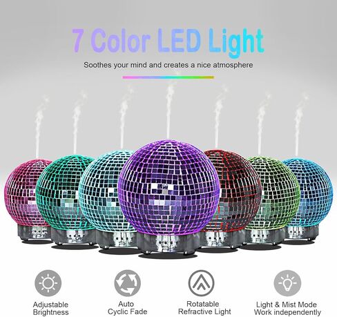 موزع روائح كرة ديسكو من إف إكس سويتي، موزع روائح الزيوت العطرية الزجاجي بالموجات فوق الصوتية، دوار وإيقاف تلقائي بدون ماء و7 ألوان إضاءة LED و4 إعدادات للوقت، موزع روائح علاجية لغرفة النوم المنزلية in Kuwait