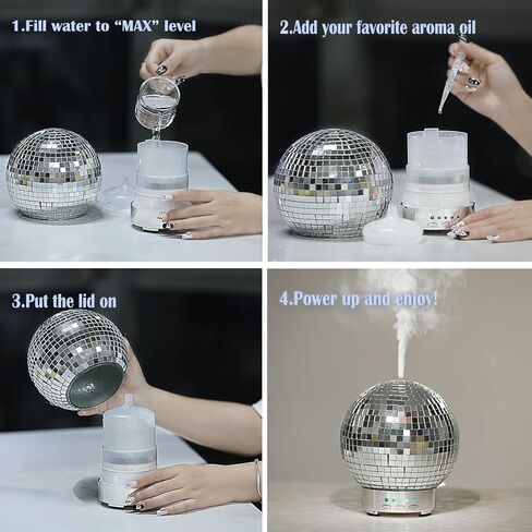موزع روائح كرة ديسكو من إف إكس سويتي، موزع روائح الزيوت العطرية الزجاجي بالموجات فوق الصوتية، دوار وإيقاف تلقائي بدون ماء و7 ألوان إضاءة LED و4 إعدادات للوقت، موزع روائح علاجية لغرفة النوم المنزلية in Kuwait