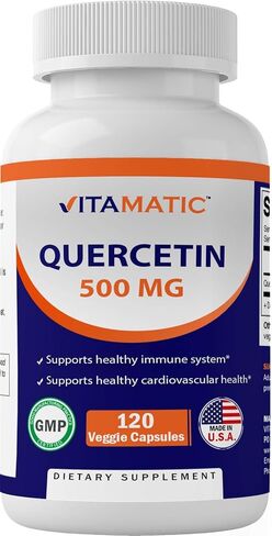 Vitamatic Quercetin 500 mg, 120 Vegetarian Capsules (Non-GMO, Gluten Free, Vegan) - Supports Cardiovascular Health in Saudi Arabia