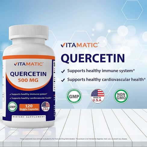 Vitamatic Quercetin 500 mg, 120 Vegetarian Capsules (Non-GMO, Gluten Free, Vegan) - Supports Cardiovascular Health in Saudi Arabia
