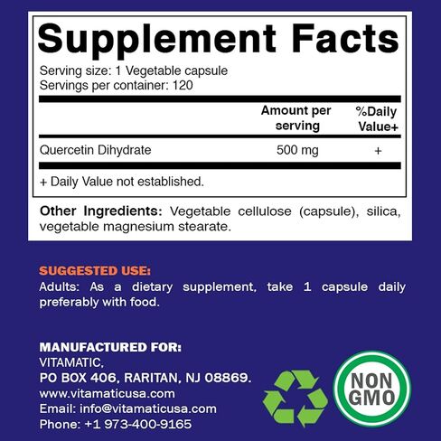 Vitamatic Quercetin 500 mg, 120 Vegetarian Capsules (Non-GMO, Gluten Free, Vegan) - Supports Cardiovascular Health in Saudi Arabia