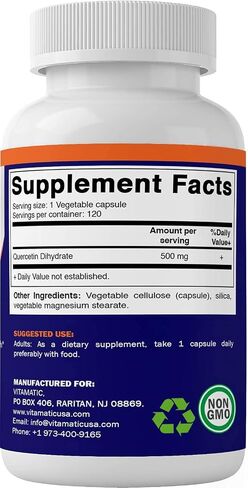 Vitamatic Quercetin 500 mg, 120 Vegetarian Capsules (Non-GMO, Gluten Free, Vegan) - Supports Cardiovascular Health in Saudi Arabia