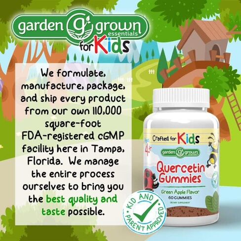 علكة كيرسيتين للاطفال من جاردن جرون اسينشالز - فيتامينات كيرسيتين جامي مع زنك بروميلين وتوت البلسان بتركيبة للاطفال - تدعم المناعة والحساسية - طبيعية بالكامل مصنوعة في الولايات المتحدة الامريكية in Kuwait