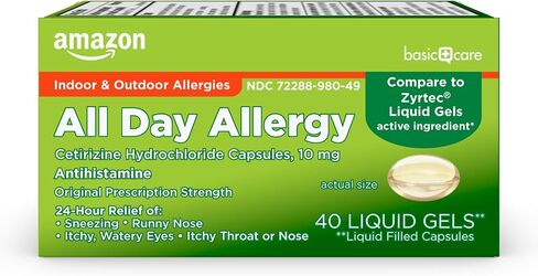 Amazon Basic Care All Day Allergy Medicine, 24 Hour Allergy Liquid Gels Capsule, Cetirizine Hydrochloride, 10 mg, Antihistamine, 40 Count in Saudi Arabia
