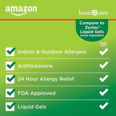 Amazon Basic Care All Day Allergy Medicine, 24 Hour Allergy Liquid Gels Capsule, Cetirizine Hydrochloride, 10 mg, Antihistamine, 40 Count in Saudi Arabia