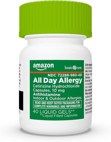 Amazon Basic Care All Day Allergy Medicine, 24 Hour Allergy Liquid Gels Capsule, Cetirizine Hydrochloride, 10 mg, Antihistamine, 40 Count in Saudi Arabia
