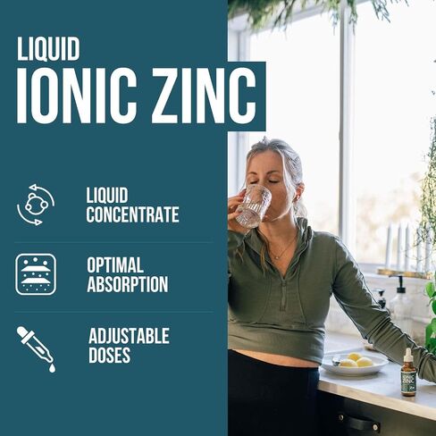 Ionic Liquid Zinc - 8 Month Supply, Adjustable Doses for Entire Family - Zinc Sulfate Form, Vegan, Glass Bottle - Immunity, Brain, Thyroid Support - Best Absorption of Zinc Supplements (2 oz.) in Saudi Arabia