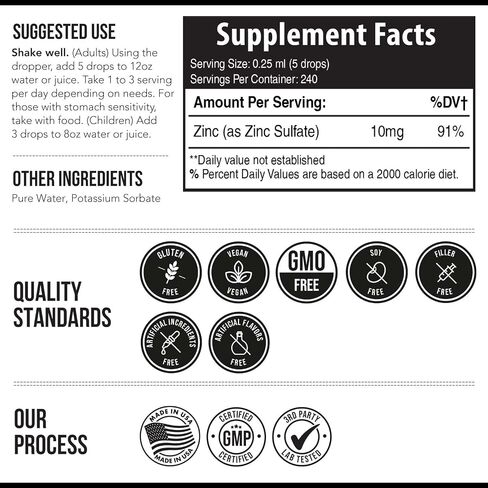 Ionic Liquid Zinc - 8 Month Supply, Adjustable Doses for Entire Family - Zinc Sulfate Form, Vegan, Glass Bottle - Immunity, Brain, Thyroid Support - Best Absorption of Zinc Supplements (2 oz.) in Saudi Arabia