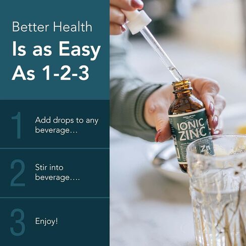 Ionic Liquid Zinc - 8 Month Supply, Adjustable Doses for Entire Family - Zinc Sulfate Form, Vegan, Glass Bottle - Immunity, Brain, Thyroid Support - Best Absorption of Zinc Supplements (2 oz.) in Saudi Arabia