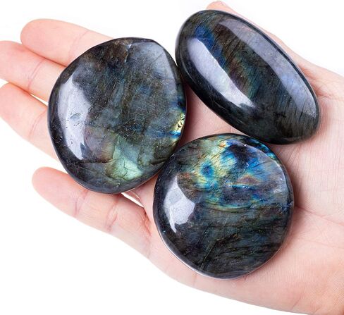 UFEEL Labradorite Palm Stone Crystal - Natural Chakra Reiki Polished Healing Pocket Worry Stone Crystal for Anxiety Stress Relief Therapy in Kuwait