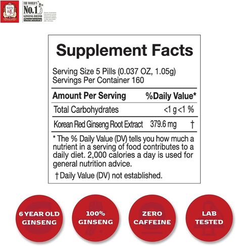 CheongKwanJang Korean Panax Red Ginseng Extract 800 Pills, Panax Ginseng Root Powder Pills for Men & Women, Natural Energy Supplements in Kuwait
