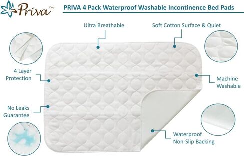 4 عبوات من وسادات سرير سلس البول مقاومة للماء وقابلة للغسل، مقاس 60.96 × 86.36 سم، وسادة سفلية مبللة للسرير قابلة لإعادة الاستخدام مقاس 60.96 × 86.36 سم، حماية مرتبة شديدة التحمل لكبار السن والأطفال والحيوانات الأليفة، وسادات تبول فائقة الامتصاص in Kuwait