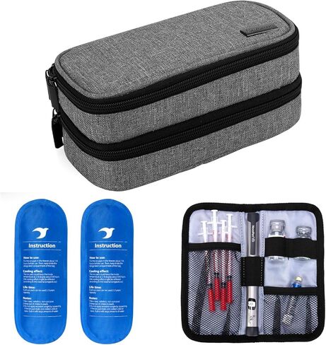 حقيبة سفر مبرد الأنسولين من يارو، حقيبة سفر مزدوجة الطبقات لمرضى السكري مع عبوتين من الثلج، منظم مستلزمات مرضى السكري لأقلام الأنسولين أو أجهزة مراقبة نسبة الجلوكوز في الدم أو غيرها من ملحقات رعاية مرضى السكري، باللون الأسود in Kuwait