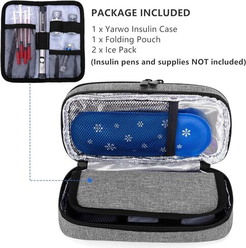 حقيبة سفر مبرد الأنسولين من يارو، حقيبة سفر مزدوجة الطبقات لمرضى السكري مع عبوتين من الثلج، منظم مستلزمات مرضى السكري لأقلام الأنسولين أو أجهزة مراقبة نسبة الجلوكوز في الدم أو غيرها من ملحقات رعاية مرضى السكري، باللون الأسود in Kuwait