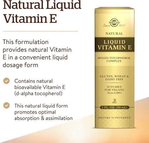 SOLGAR Liquid Vitamin E (with dropper) - 2 fl oz - Mixed Tocopherol Complex - Non-GMO, Vegan, Gluten Free, Dairy Free, Kosher - 118 Servings in Saudi Arabia