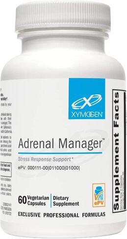 XYMOGEN Adrenal Manager - الطاقة، الاستجابة للإجهاد + دعم الغدة الكظرية - مكمل الغدة الكظرية مع L-Tyrosine، الزنك تشيلات، VIT B6، المغنيسيوم، حمض البانتوثينيك، الرهوديولا الوردية (120 كبسولة) in Saudi Arabia